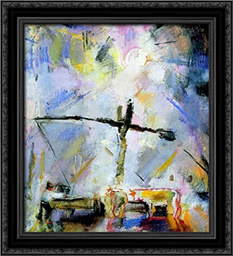 Vilmos Aba Novak Well Sweep Watering at the Well 20x22 Inch Black Ornate Wood Framed Canvas Wall Art - Perfect for Living Room, Bedroom Decor and Home Office