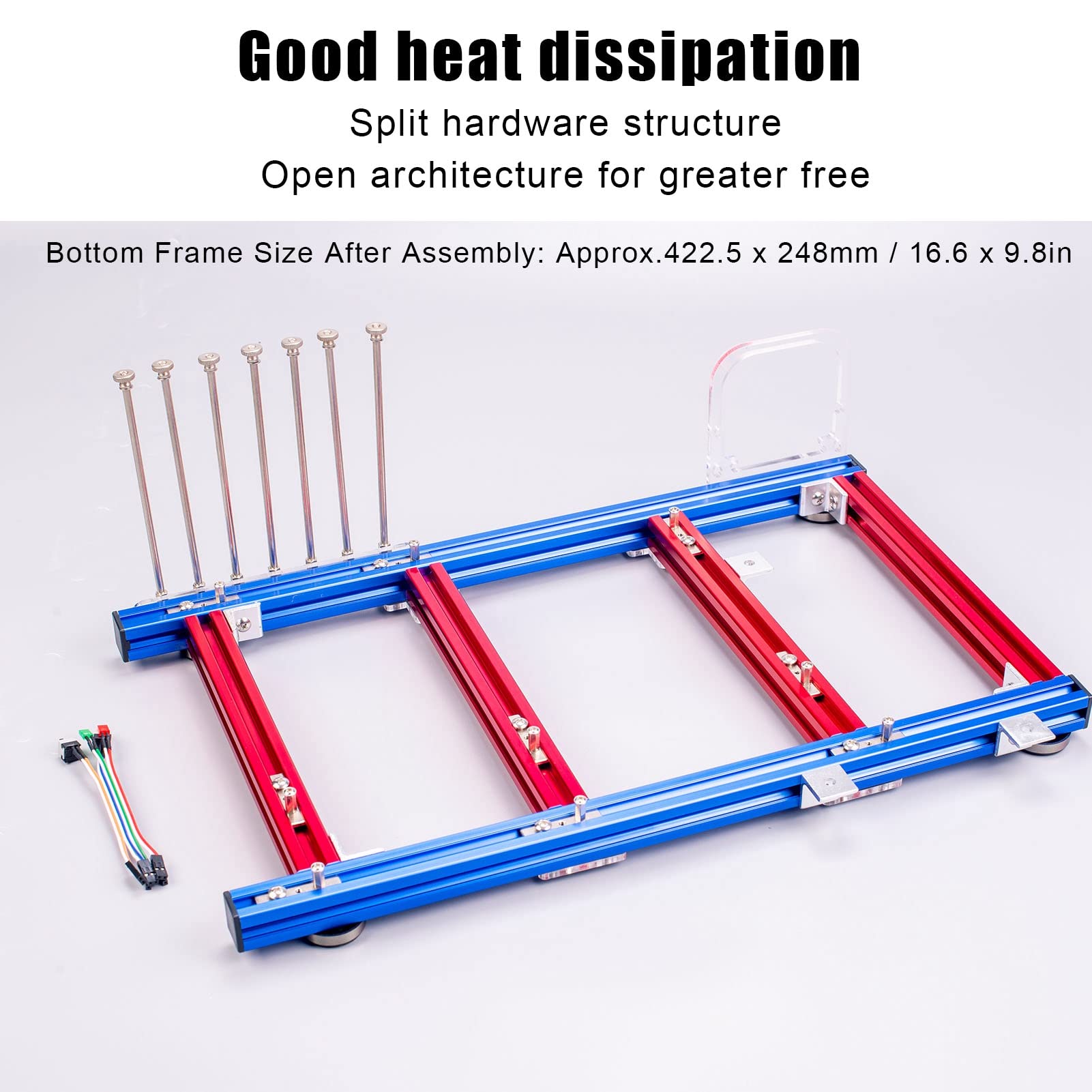 ATX Open Air PC Case Bracket - Aluminum Alloy DIY Computer Chassis Frame with 4 PCI Slots & Excellent Heat Dissipation (Blue/Red) - Perfect for Home Gaming Rigs, Mining Rigs & PC Builders