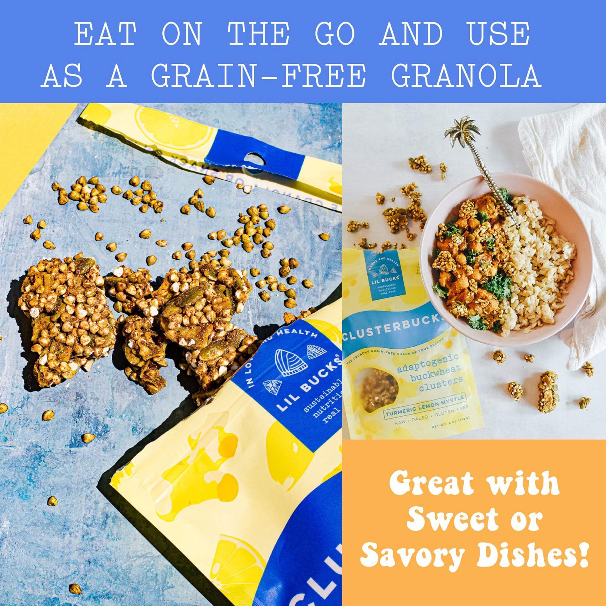 Lil Bucks Clusterbucks Grain-Free Superfood Clusters - Sprouted Buckwheat & Adaptogens, Gluten Free Healthy Snack (Golden Chai with Lemon, 3 Pack) - Perfect for On-the-Go, Office Snacking & Post-Workout Recovery