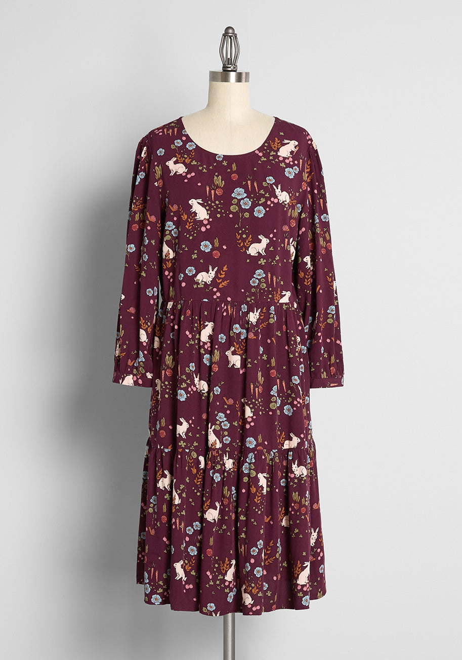 ModCloth x Princess Highway Befitting Bunnies Tiered Dress - Vintage Floral Tea Dress for Women | Perfect for Garden Parties, Brunch Dates & Spring Weddings
