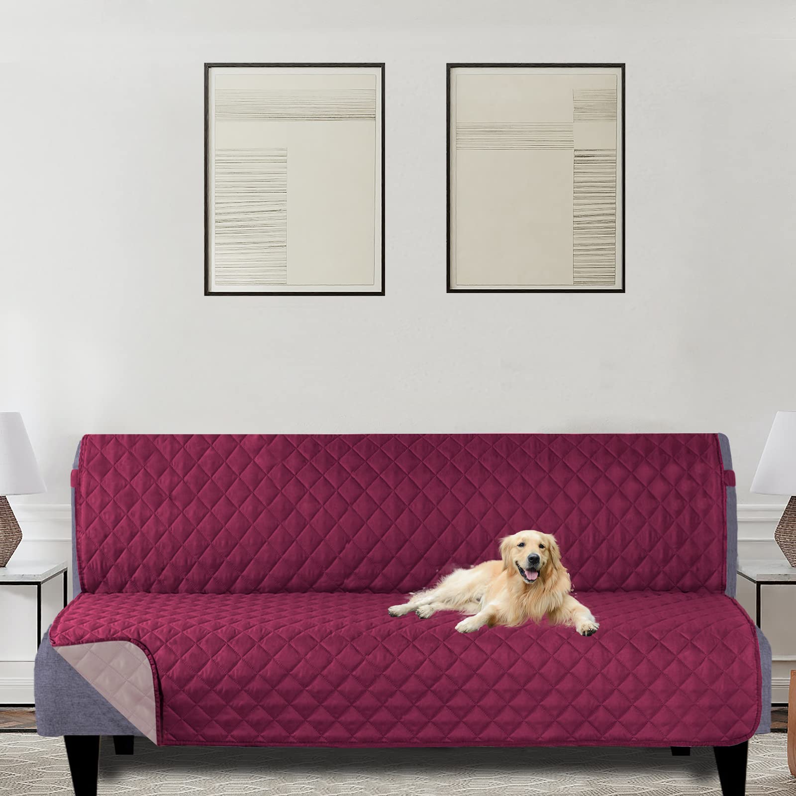 U-NICE HOME Reversible Armless Futon Sofa Cover - Water Resistant Furniture Protector Slipcover for Couch (Burgundy/Tan) | Perfect for Living Room, Dorm, Apartment & Home Decor