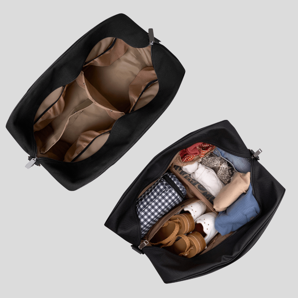 Bon Voyage Weekender Bag - Lightweight Travel Duffel with Adjustable Strap, Almond Gingham Pattern - Perfect for Weekend Getaways, Gym & Overnight Trips