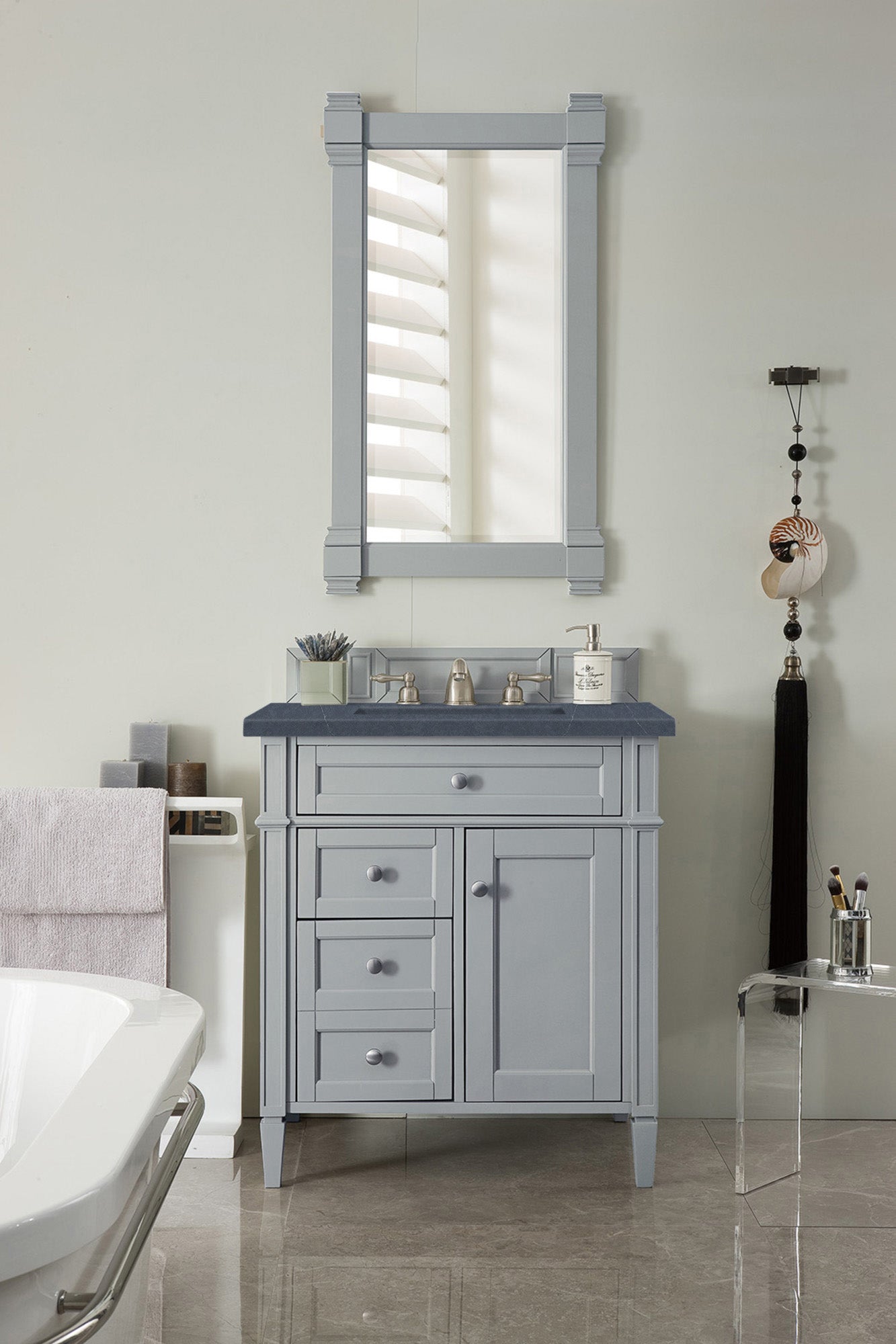 Brittany 30-Inch Single Bathroom Vanity in Urban Gray with 3CM Charcoal Soapstone Quartz Countertop - Perfect for Modern Master Bathrooms & Powder Rooms
