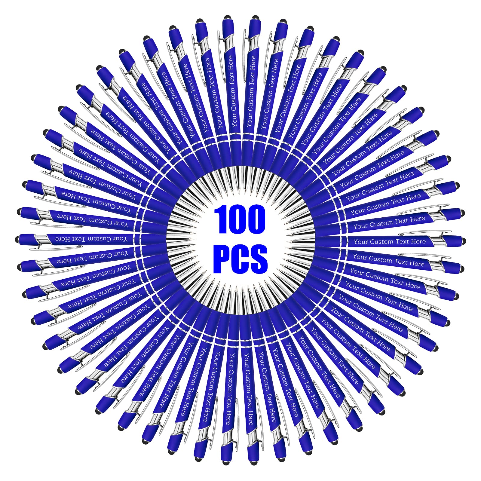 100 Pcs Personalized Custom Pens Bulk - Free Engraving with Name/Message - Customized Ballpoint Pens & Stylus for Business, Office, Graduation - Perfect Custom Gifts for Men & Women - Christmas, Birthday Gifts (Blue) - Ideal for Corporate Events, Promotions & Special Occasions