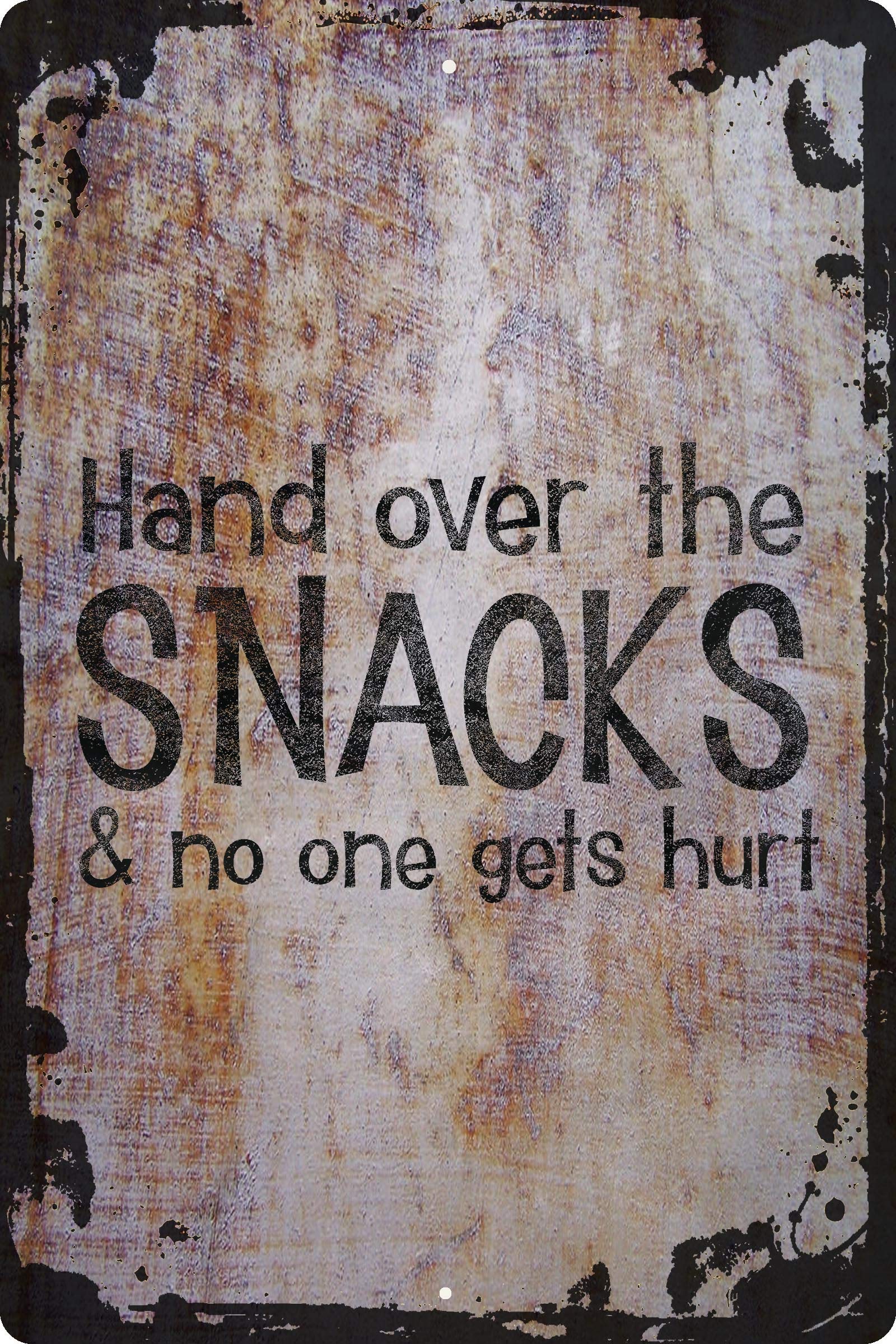 Funny Wall Art Decor - 'Hand Over the Snacks' Beige 12x18 Inch Print - Perfect for Kitchen, Dining Room & Office - Unique Gift for Food Lovers & Hungry People