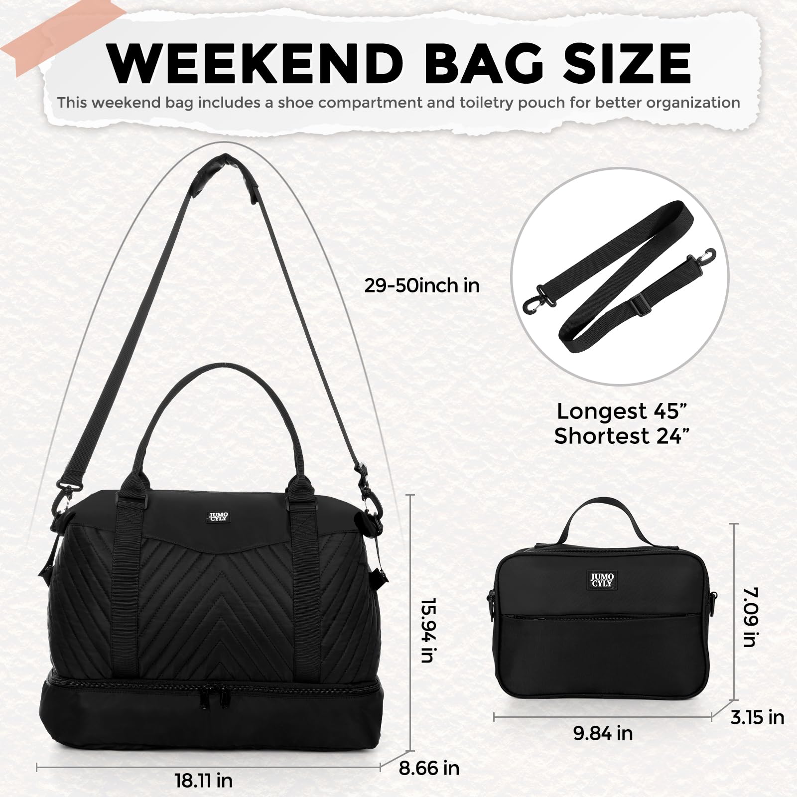 Best Travel Duffle Bag for Women - Large Weekender Gym Bag with Shoe Compartment & Toiletry Pocket - Perfect as Airplane Carry-On or Overnight Shoulder Tote - Black Personal Item Bag for Travel, Workout & Weekend Getaways