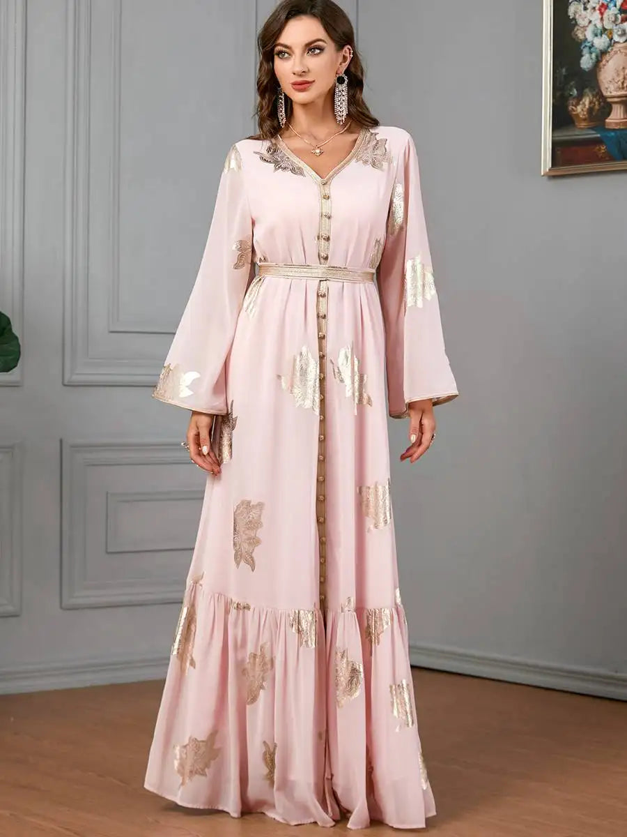 Elegant Eid Dress for Women - Middle Eastern Arab Style Bronzing Chiffon Kaftan Caftan for Special Occasions & Holiday Celebrations