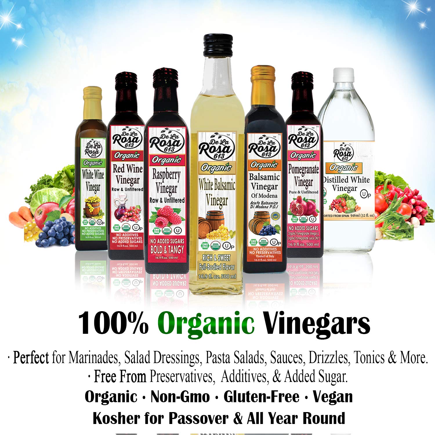 Organic White Balsamic Vinegar 16.9oz (2-Pack) - Vegan, Gluten-Free for Salads & Marinades