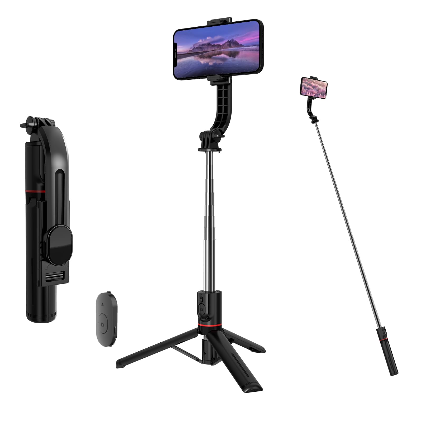 44'' Extendable Selfie Stick Tripod with Wireless Remote - 360° Rotatable & Detachable Phone Holder - Lightweight Portable for iPhone, Samsung Android Phones - Perfect for Travel, Vlogging, Group Photos & Live Streaming