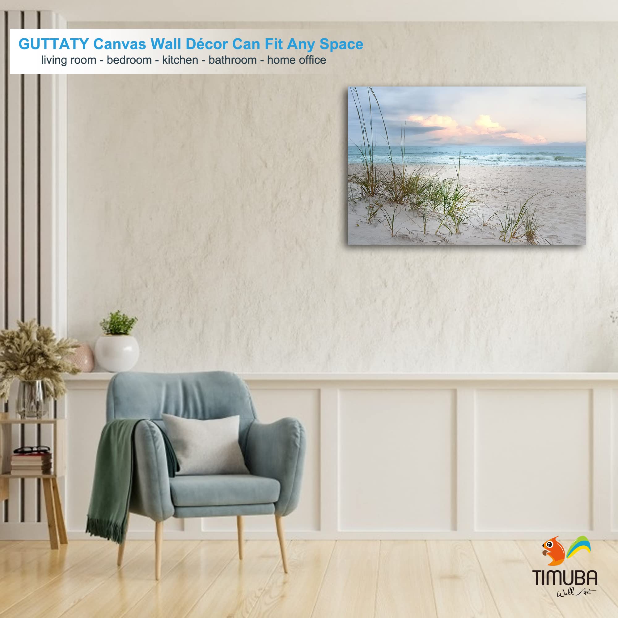 TIMUBA Beach Canvas Wall Art - 24x36 Inch Coastal Landscape Painting for Living Room & Bathroom Decor | Ocean Scenery Wall Art for Home, Office & Vacation Rental Decoration