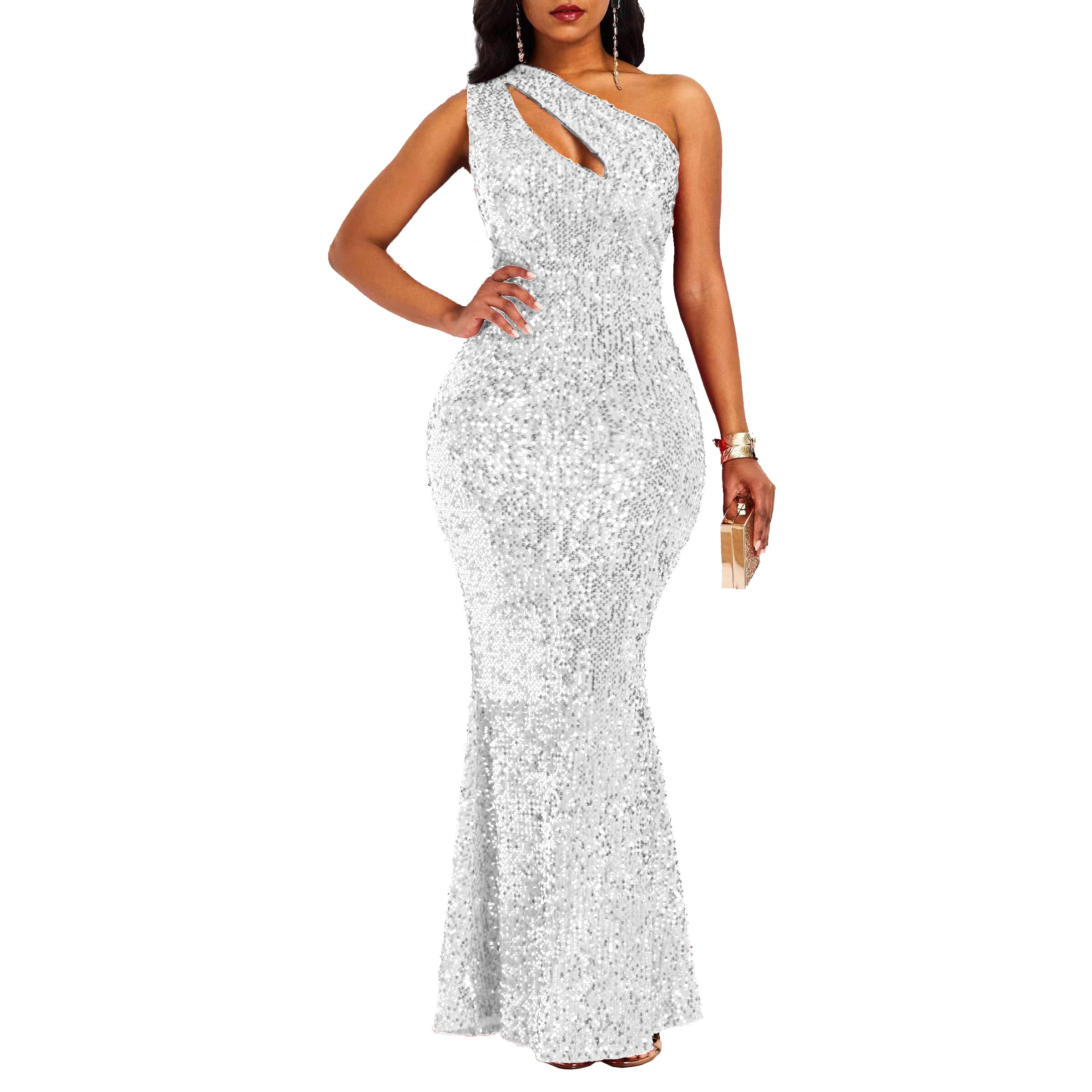 VERWIN Sequin Mermaid Maxi Dress for Women - Elegant Sleeveless Bodycon Party Gown with V-Neck Design | Perfect for Evening Parties, Prom, Cocktail Events & Special Occasions