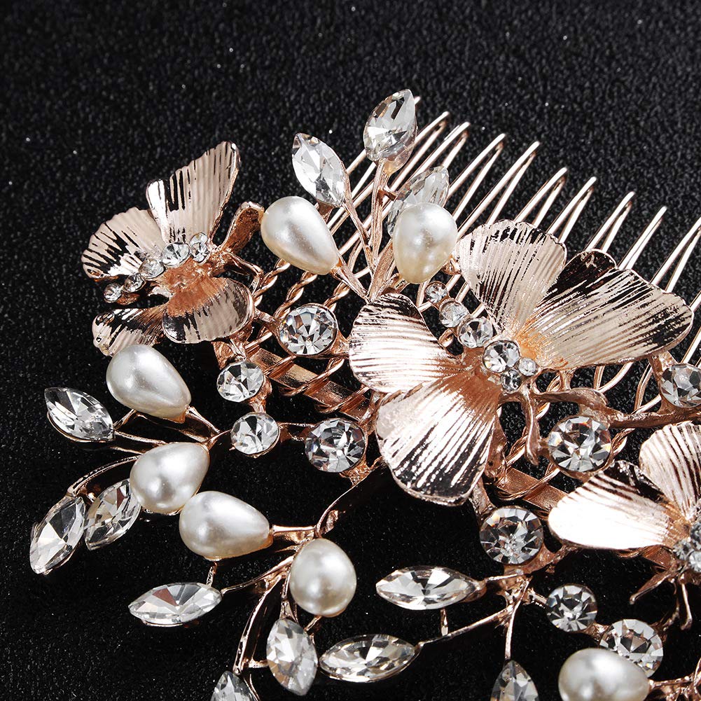 Kercisbeauty Rose Gold Bridal Hair Comb - Light Champagne Wedding Headpiece for Bride & Bridesmaids | Elegant Hair Accessories for Weddings, Prom, Parties & Special Occasions