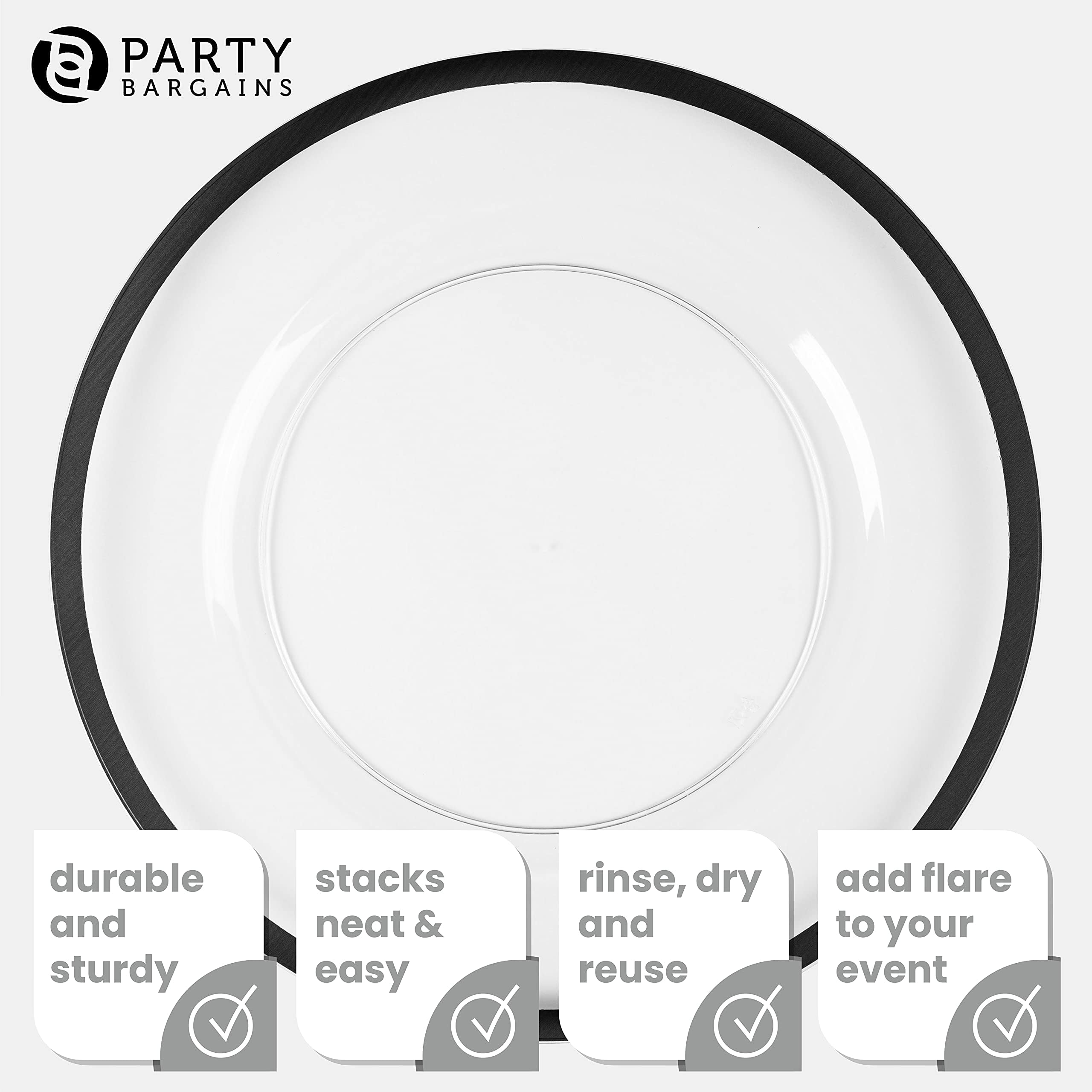13-Inch Heavy-Duty Disposable Charger Plates for Elegant Dining - Black Rim (Pack of 48) - Perfect for Weddings, Formal Events, Banquets & Dinner Parties - Premium Party Supplies for Stylish Table Settings
