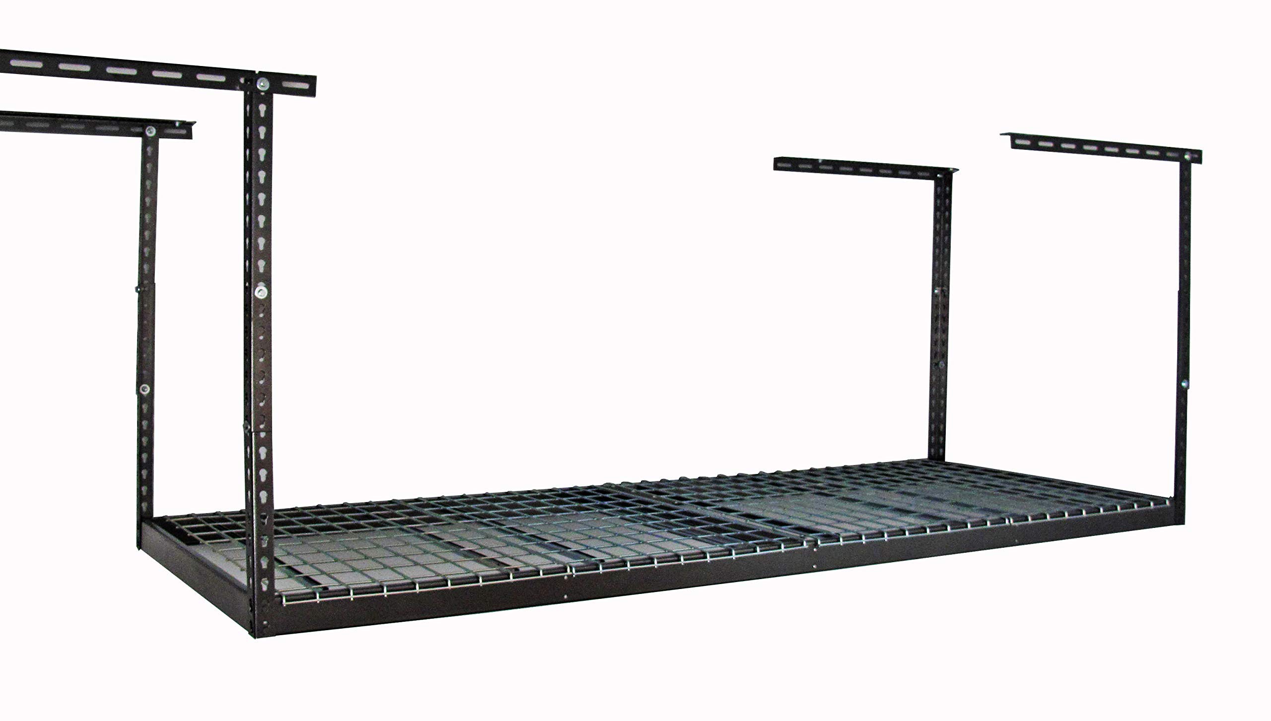 MonsterRax Heavy Duty Overhead Garage Storage Rack - 3x8 ft Steel Ceiling Mounted Shelving System with Adjustable Hanging Shelf Organizer (450 lb Capacity, Hammertone Finish, 12-21
