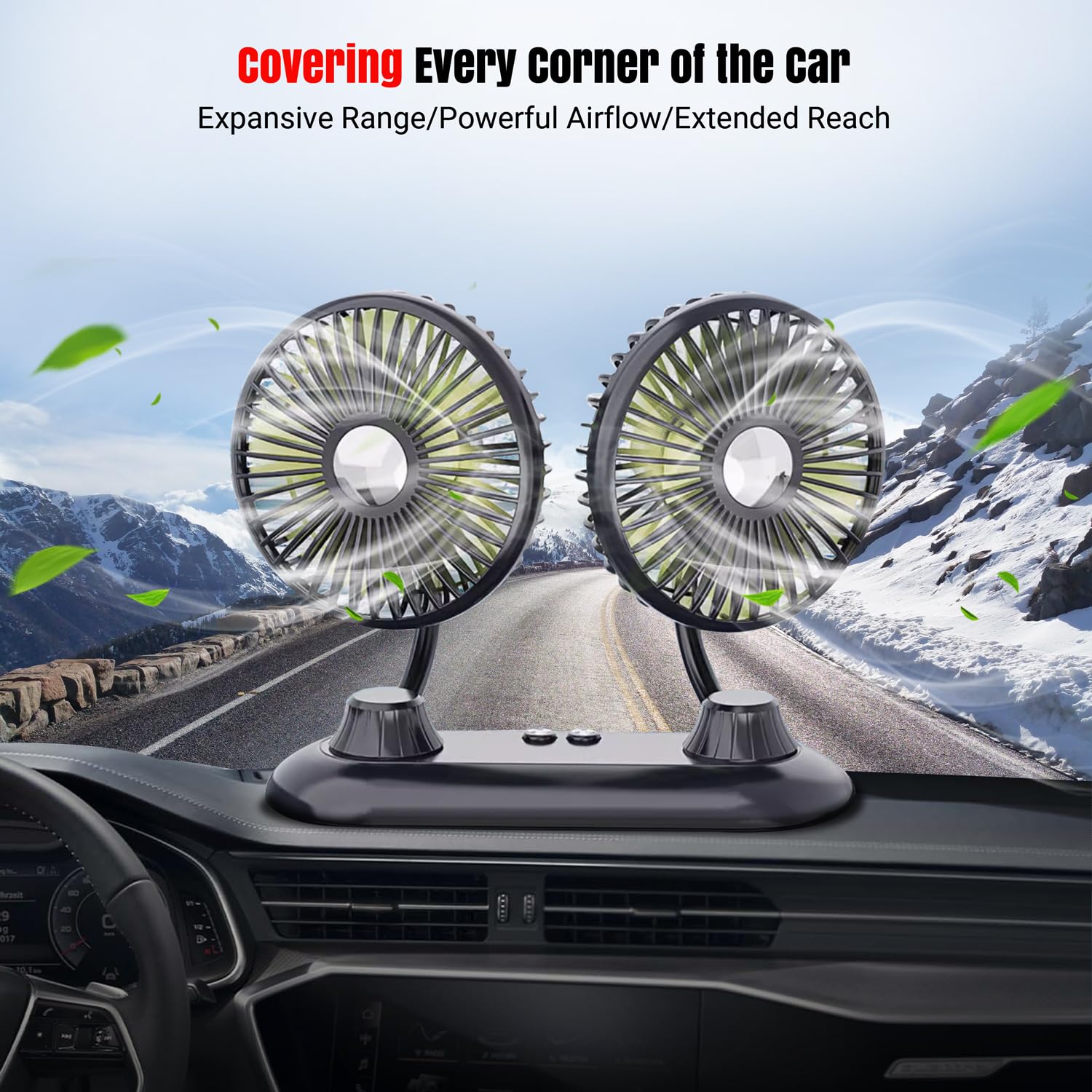 USB Car Fan with 3 Speed Settings & 360° Rotation - Dual Head Portable Auto Fan for Dashboard - Strong Cooling for SUV, Truck, RV, Boat, Van, Sedan - Perfect for Home, Office & Travel Use
