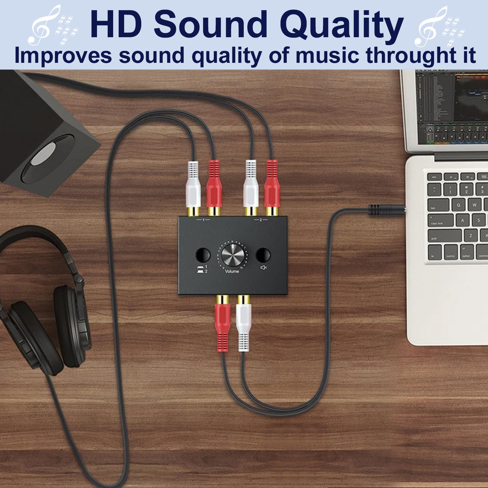 UNSTINCER Audio Switch RCA L/R Jack 1(2)-Input-2(1)-Output, Analog Stereo Aux Selector, Metal Case for HiFi Amplifiers, Phono, PC, Headphones, Speakers, Home Theater, Gaming Setup