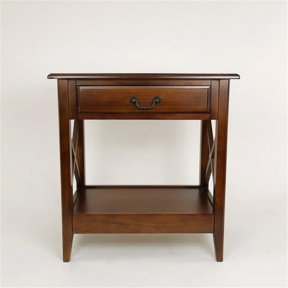 Wayborn Nightstand with Drawer - Solid Birch Wood Bedside Table, Brown - Perfect for Bedroom, Living Room, or Office Storage