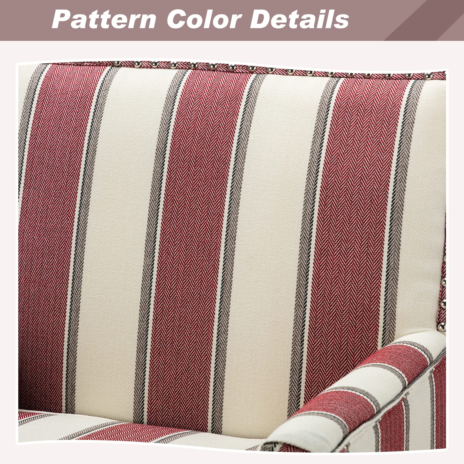 Modern Accent Chair with Wooden Legs & High Back Rest - Striped Armchair with Padded Armrest & Cushioned Seat for Living Room, Bedroom, Office - HULALA HOME Comfortable Armchair (Stripe Red) - Perfect for Reading Nook, Lounge Area & Home Decor