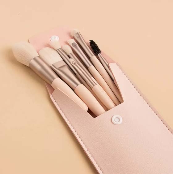 SHOPCASH 8PCS Mini Makeup Brush Set with Travel Case - Perfect for On-the-Go Makeup Application & Professional Makeup Artists