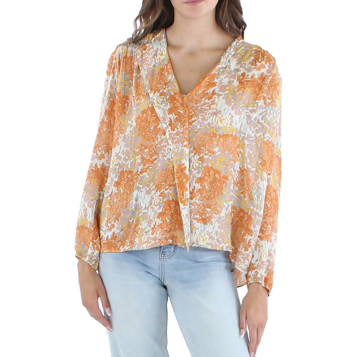 Vince Women's Long Sleeve Shirred Blouse - Floral Print Garden Party Top for Casual Wear & Office Outfits