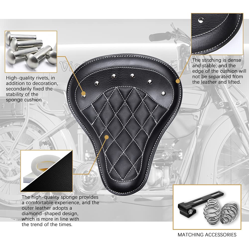 DREAMIZER Sportster Bobber Solo Seat - Universal Motorcycle Springer Seat for Harley Chopper & Custom Bikes - Black Rhombus Pattern - Perfect for Cafe Racers and Urban Cruising