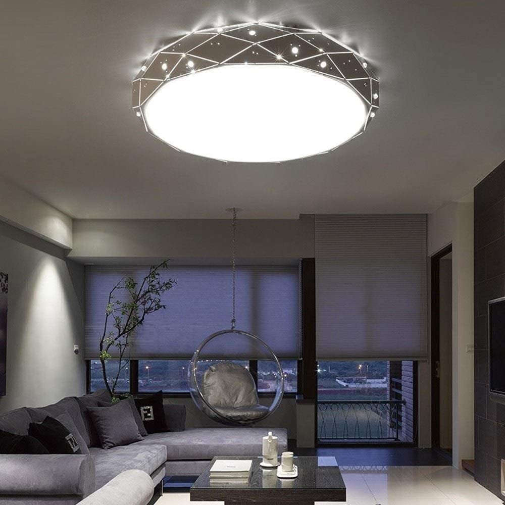 Modern Flush Mount Ceiling Light with Crystal Accents - Dimmable LED Close-to-Ceiling Fixture for Bedroom, Hallway, Office - Elegant Metal Hanging Lighting for Home & Commercial Spaces