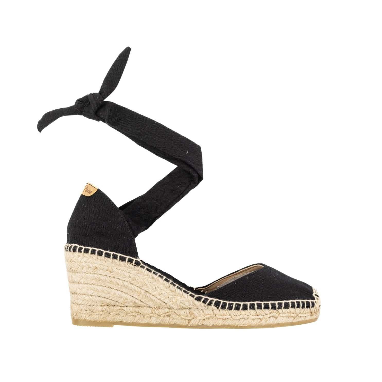 Women's Cotton Blend Wedge Espadrille Shoes with Ribbon Tie - Comfortable Summer Casual Flats for Beach, Vacation & Everyday Wear