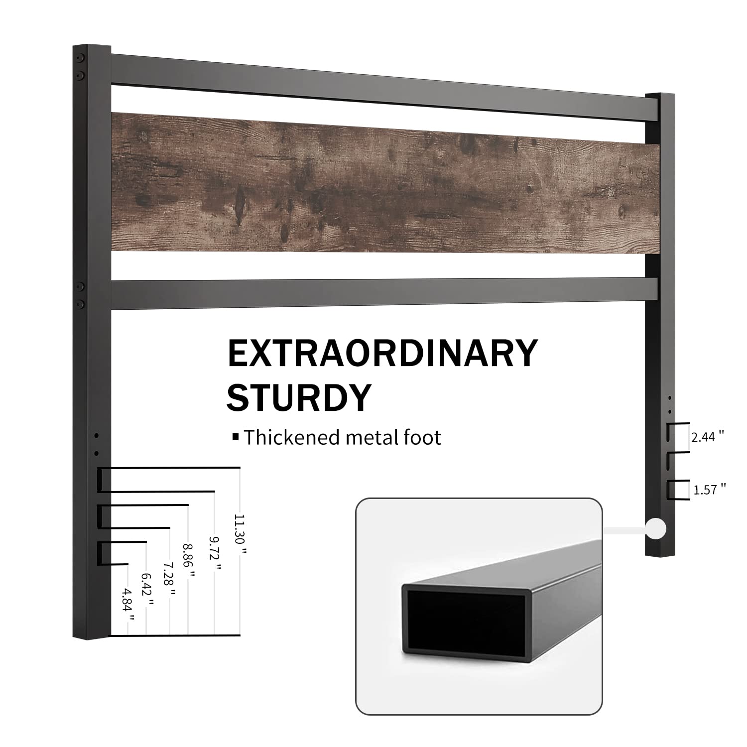 Sturdy Wooden Headboard with Metal Slats - Rustic Style, Easy Assembly for Twin XL/Queen/King Size Beds | Perfect for Farmhouse, Industrial & Modern Bedroom Decor