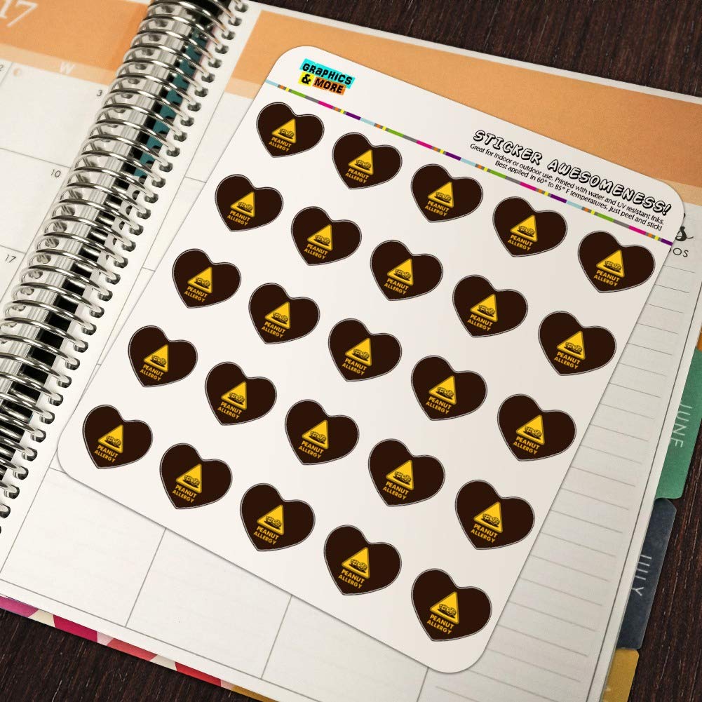 Peanut Allergy Warning Stickers - Heart Shaped Yellow Labels for Planners, Calendars & Scrapbooks | Perfect for Allergy Awareness, School Projects & Crafting