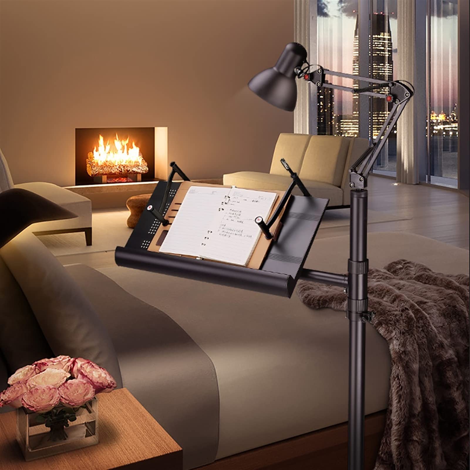 Adjustable Metal Floor Stand for Books, Laptops & Music Sheets - Telescopic Height, Foldable Design - Perfect for Reading, Bedside, Office & Music Practice