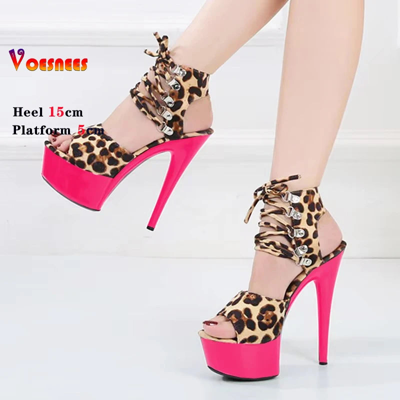 Women's Leopard Print Clear High Heel Platform Sandals - Sexy Strap Stiletto Heels for Strippers, Parties & Nightclubs | Comfortable Dance Shoes for Women & Girls (Perfect for Bachelorette Parties, Performances & Evening Events)