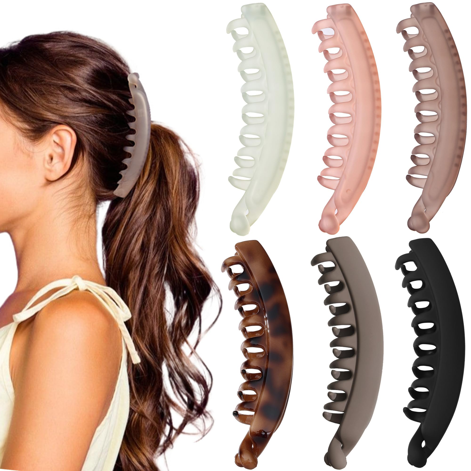 6 Pack 5.1 Inch Banana Hair Clips for Women - Strong Hold Hair Claw Clips for Thin, Fine or Thick Hair - Perfect for Ponytails, Buns & Everyday Hairstyles