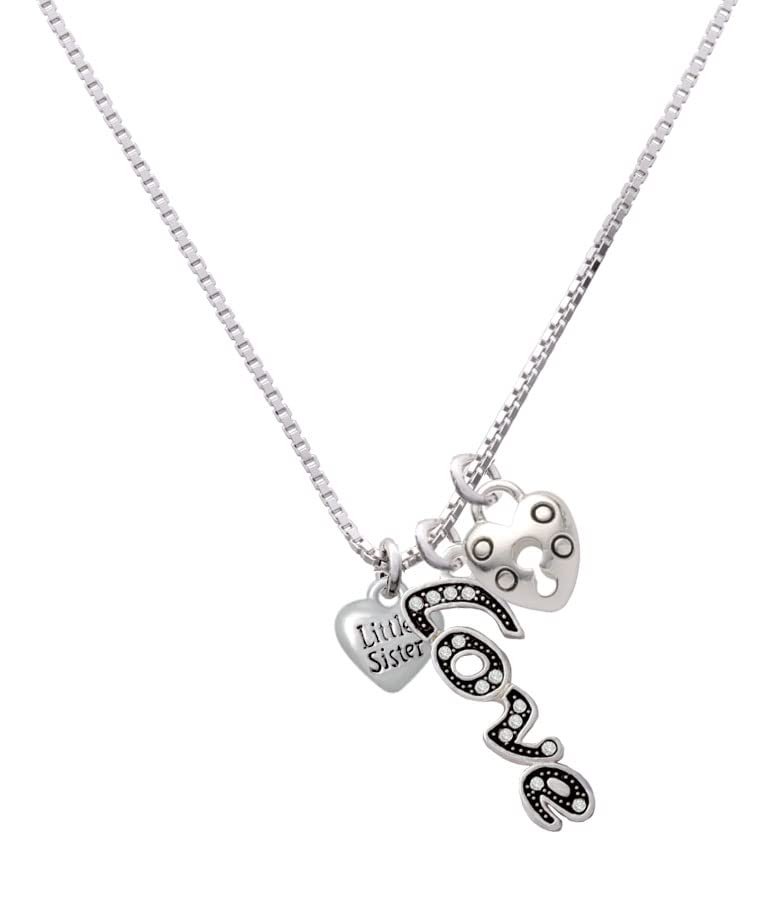 Delight Jewelry Sterling Silver Mini Big Sister Little Sister Heart Charm Necklace - 18