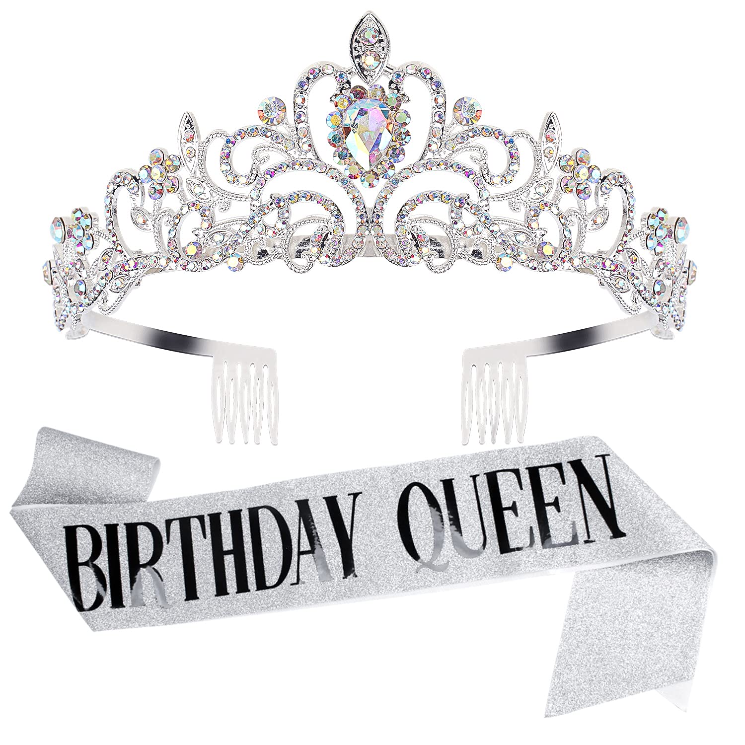 Birthday Girl Sash & Princess Tiara Set - Blue Crown for Girls Birthday Party, Happy Birthday Decorations & Accessories - Perfect for Birthday Celebrations, Princess Parties & Special Occasions
