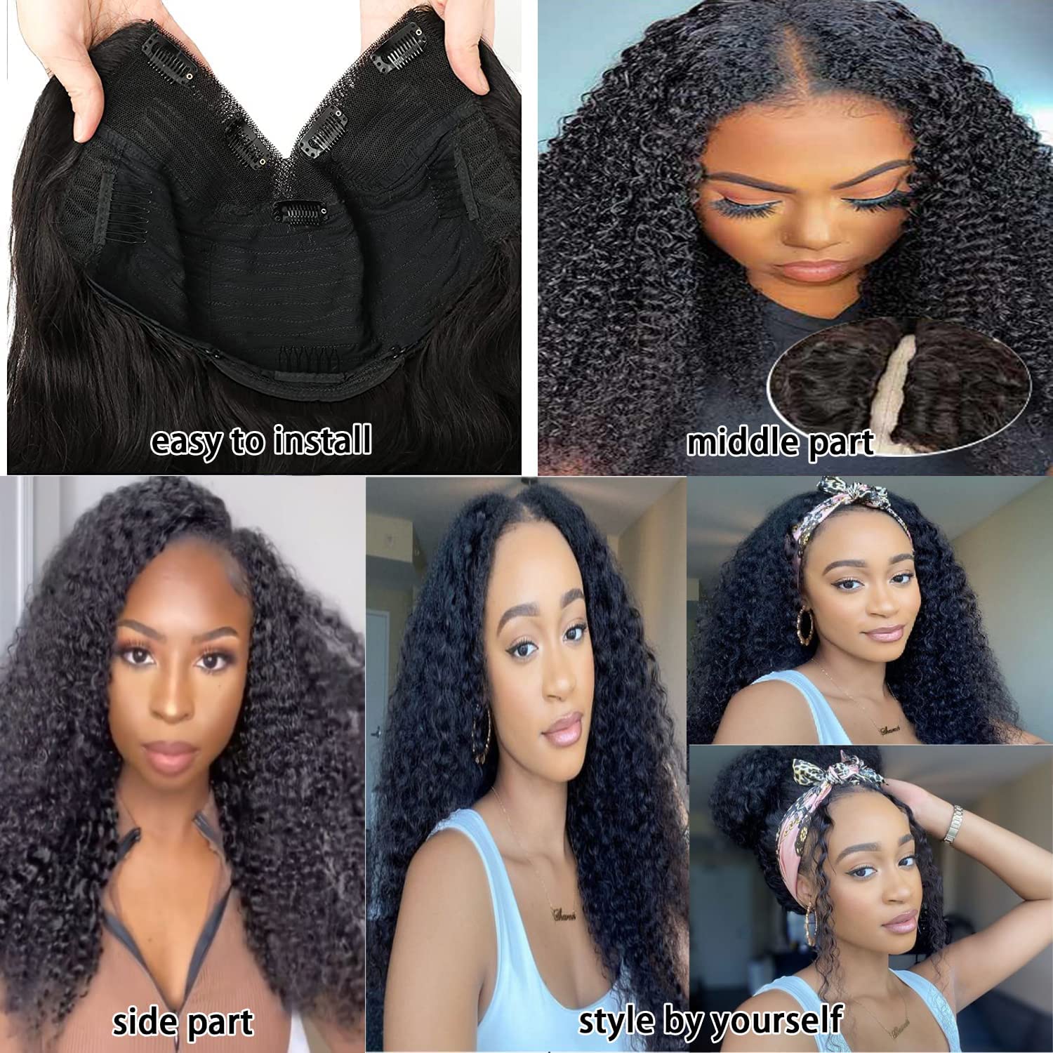Brazilian Kinky Curly Human Hair Wigs for Black Women - 24 Inch V Part Wigs with 200% Density, No Leave Out Lace Front, Glueless Full Head Clip In Half Wigs | Perfect for Daily Wear, Parties, Weddings & Special Occasions