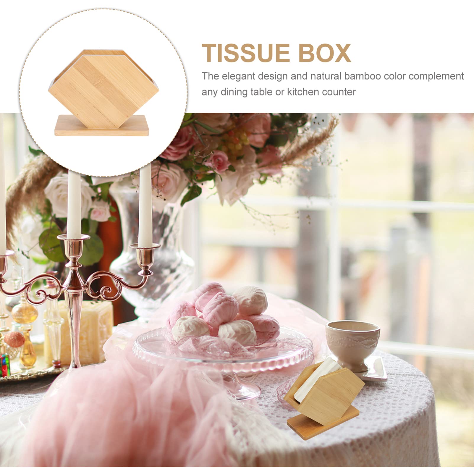 1pc Bamboo Tissue Box Holder - Decorative Desktop Napkin Rack for Home & Hotel Use - Household Tissue Stand with Fan Design - Perfect for Dining Table, Office Desk, and Kitchen Counter Organization