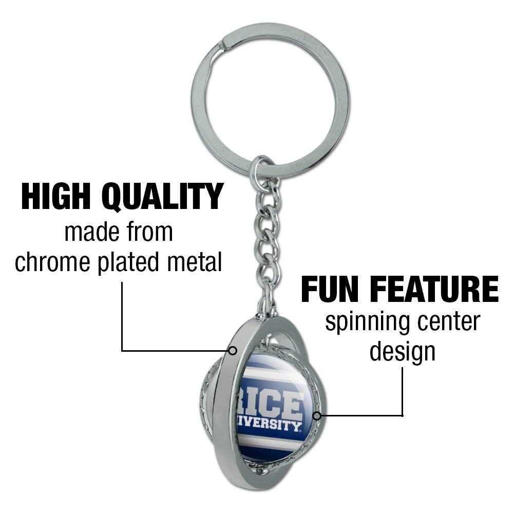 Rice University Stripes Spinning Round Chrome Plated Metal Keychain - Perfect for Alumni Gifts, College Graduation Presents & School Spirit Accessories