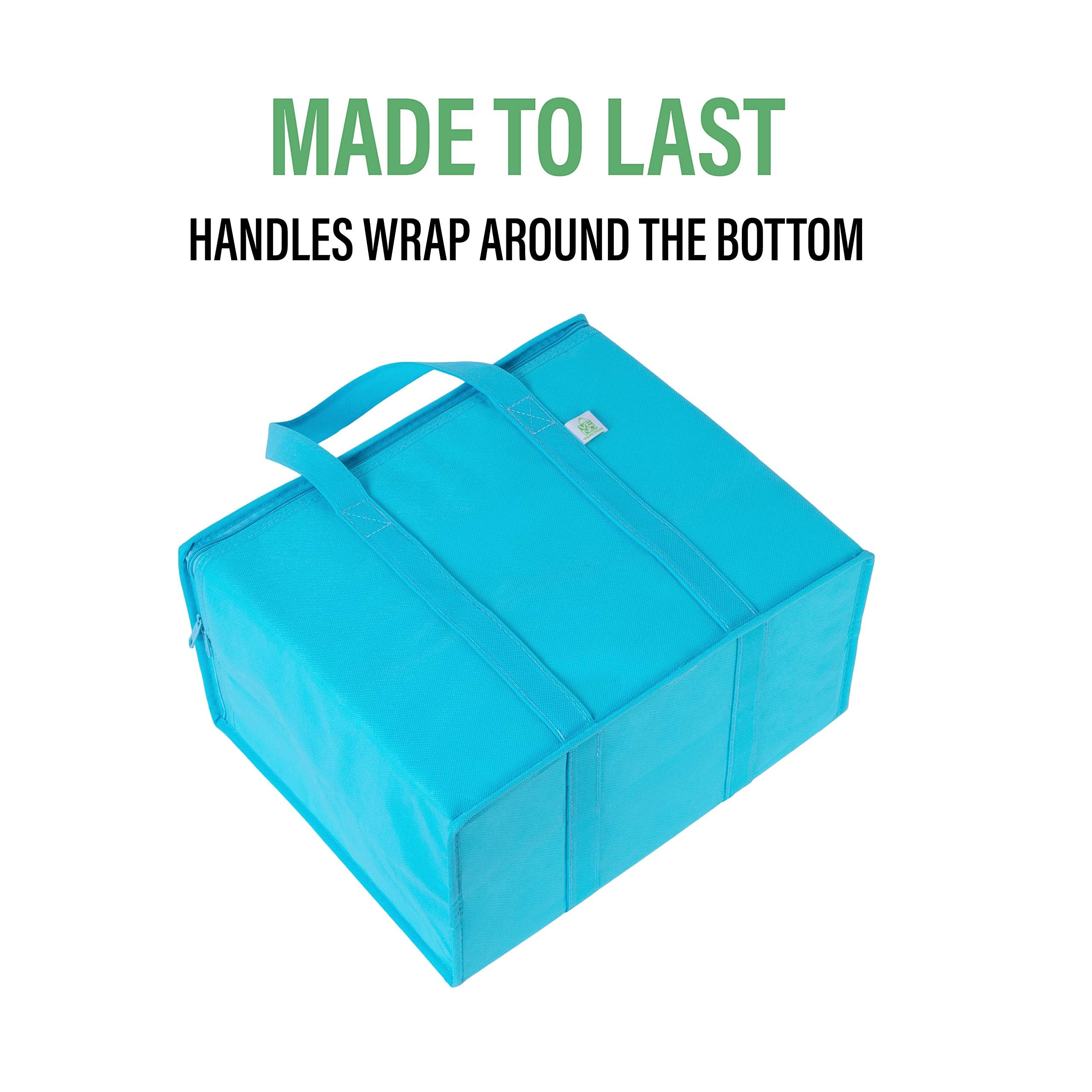 VENO 2 Pack Insulated Cooler Bags for Groceries & Food Delivery - Heavy Duty Collapsible Shopping Bags with Zipper, Foldable & Stands Upright - Perfect for Picnics, Beach Trips & Grocery Shopping (Cyan, 2 Pack)