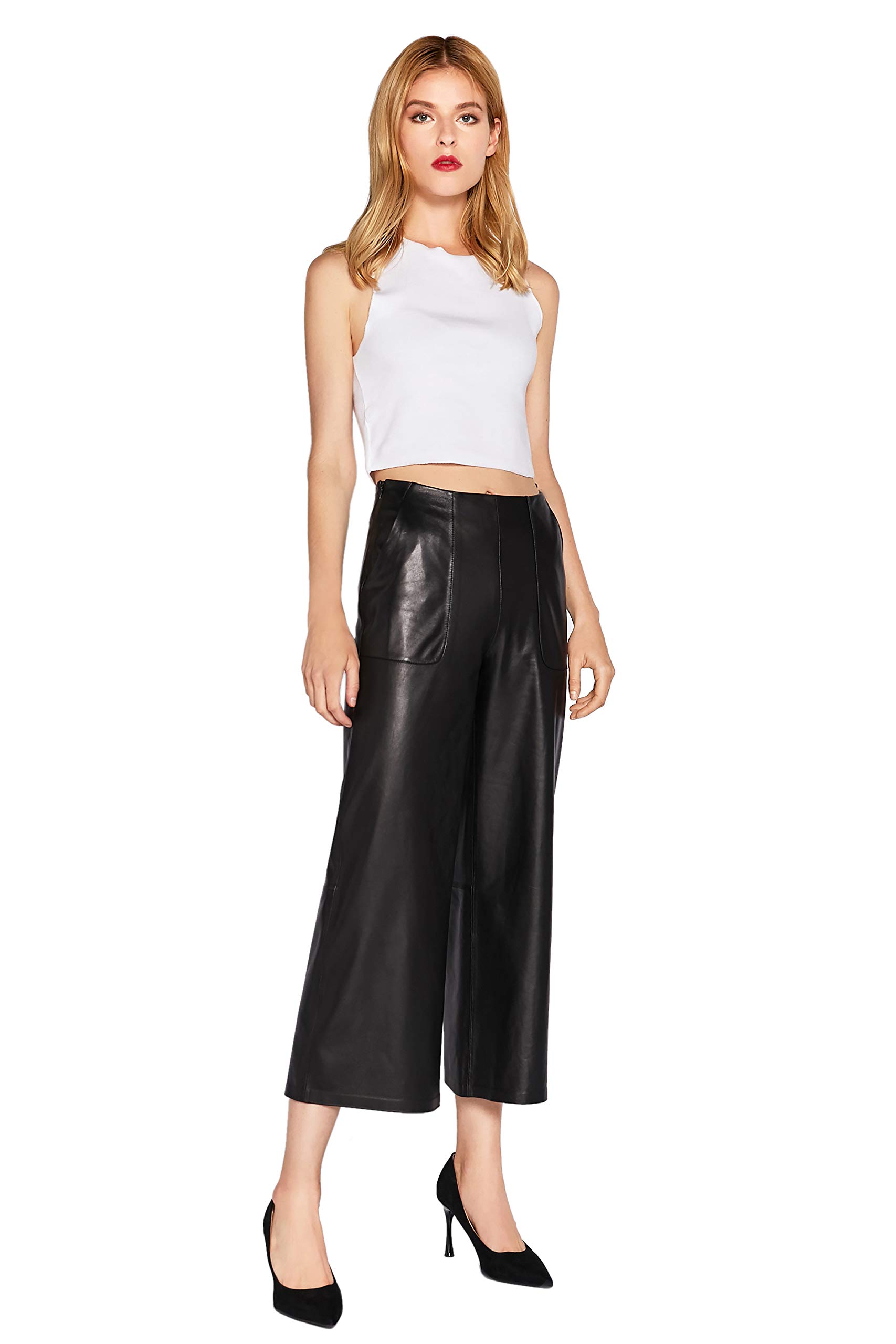 Women's High Waist Real Leather Pants - Black Wide Leg Trousers for Fashion & Comfort | SmartUniverseWear | Perfect for Office, Night Out & Casual Wear