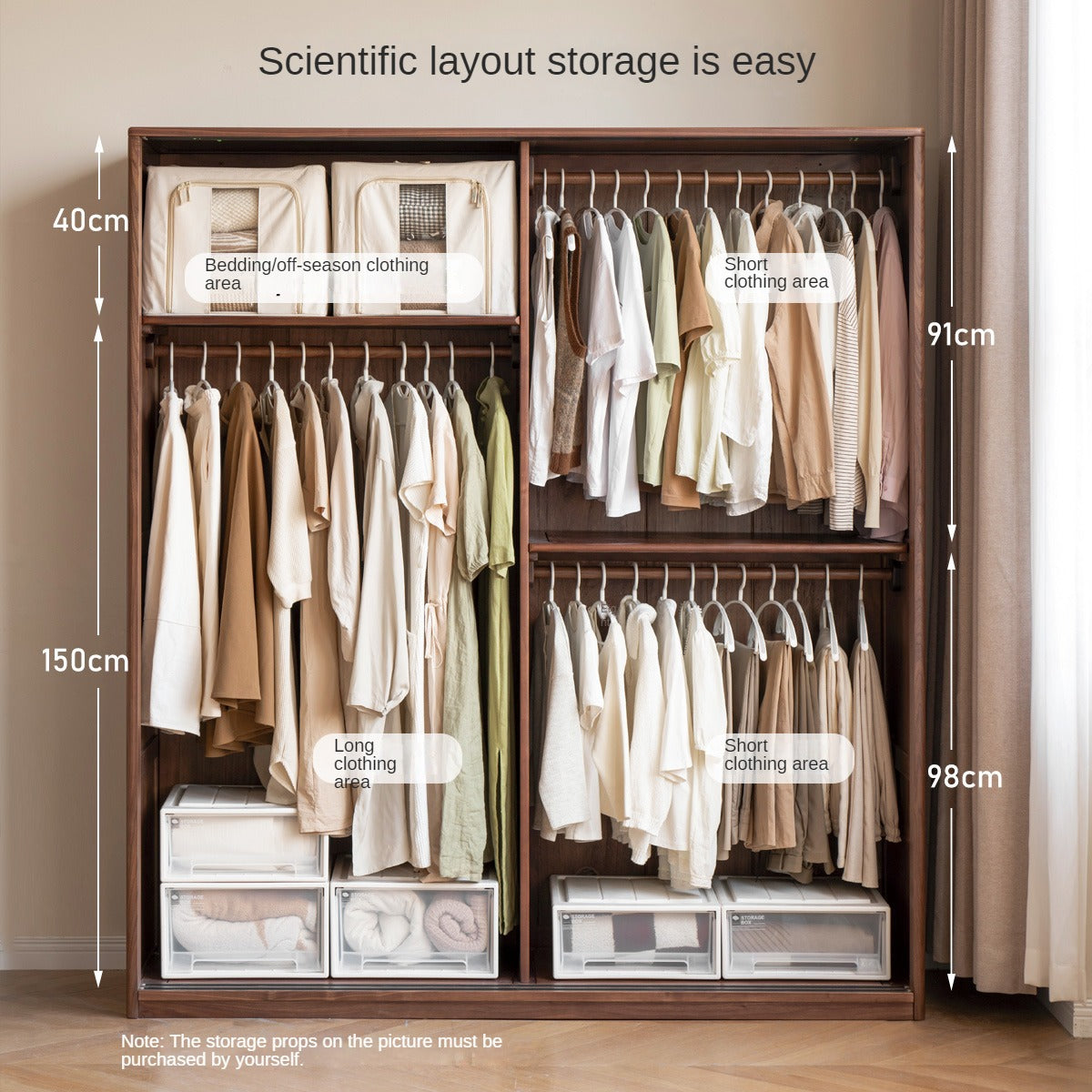 Premium Black Walnut Solid Wood Sliding Door Wardrobe Closet - Modern Bedroom Storage Solution for Home & Office Organization