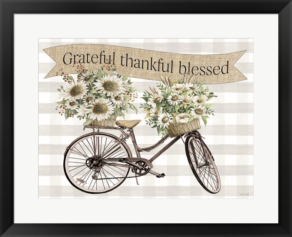 Grateful Thankful Blessed Bicycle Framed Art Print - 27x22 Inches Black Frame Wall Decor - Perfect for Home, Office & Gift Giving