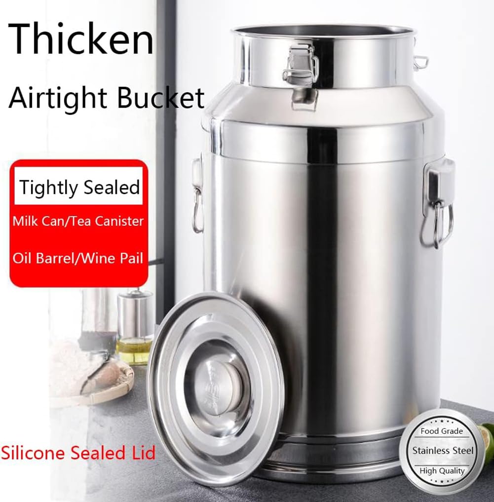 Stainless Steel Milk Can with Sealed Lid & Handle - 5-100L Food Grade Liquid Storage Container for Milk, Wine, Oil (88L) | Ideal for Dairy Farms, Breweries, Restaurants & Home Kitchen Use