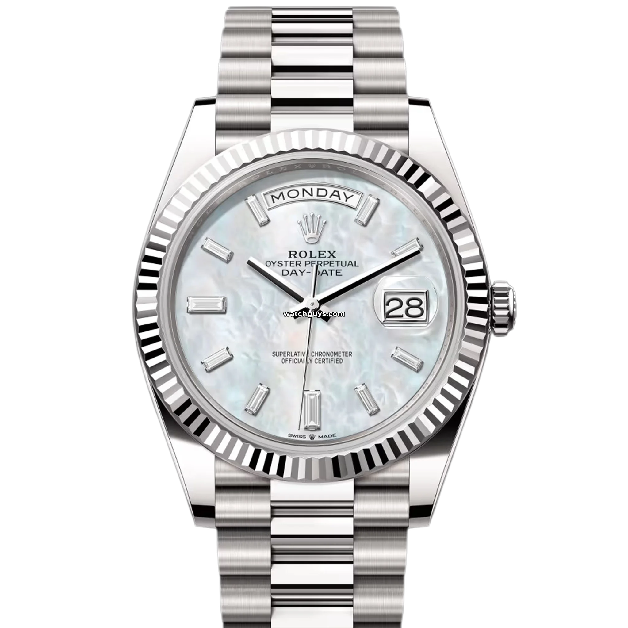 Rolex Day Date 228239 18K White Gold Watch with Mother of Pearl Diamond Dial - Luxury Dress Watch for Business & Formal Occasions