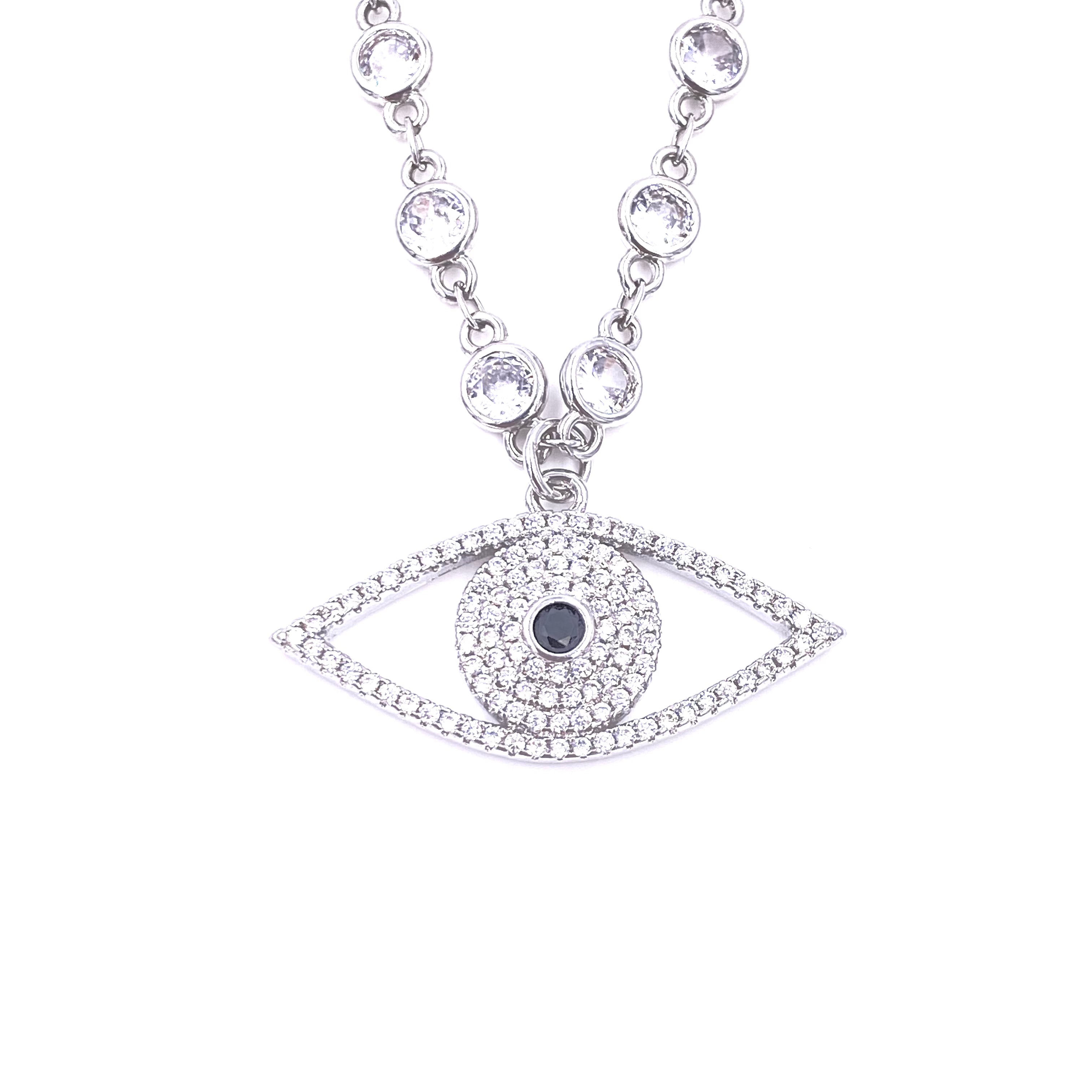 Ashley Gold Stainless Steel CZ Link Chain with Evil Eye Pendant Necklace - Elegant Jewelry for Women, Perfect for Everyday Wear, Gift Giving & Protection