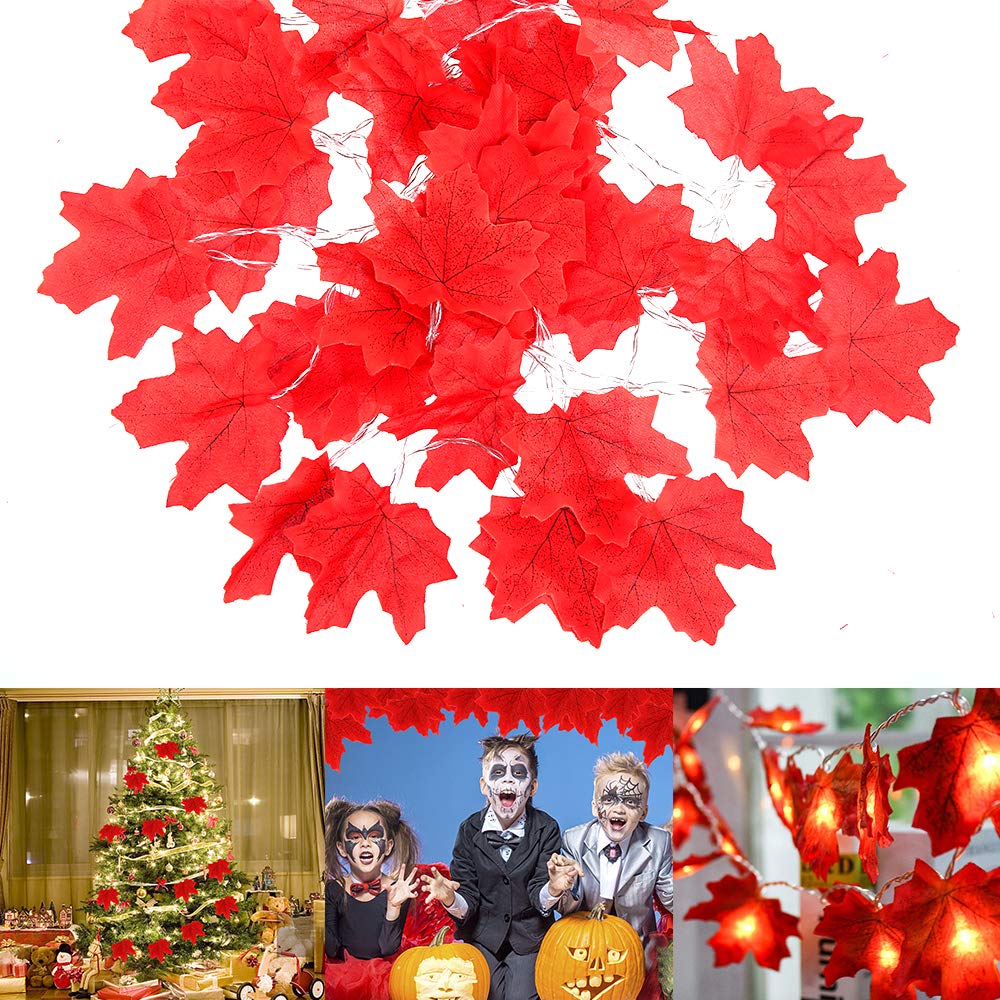 ATopoler 2 Pack Maple Leaf Garland Lights - 4M 40 LED Battery Powered Fall String Lights for Halloween, Christmas, Thanksgiving Decorations - Perfect for Home, Party, Wedding, and Outdoor Decor (Red Maple Leaf)