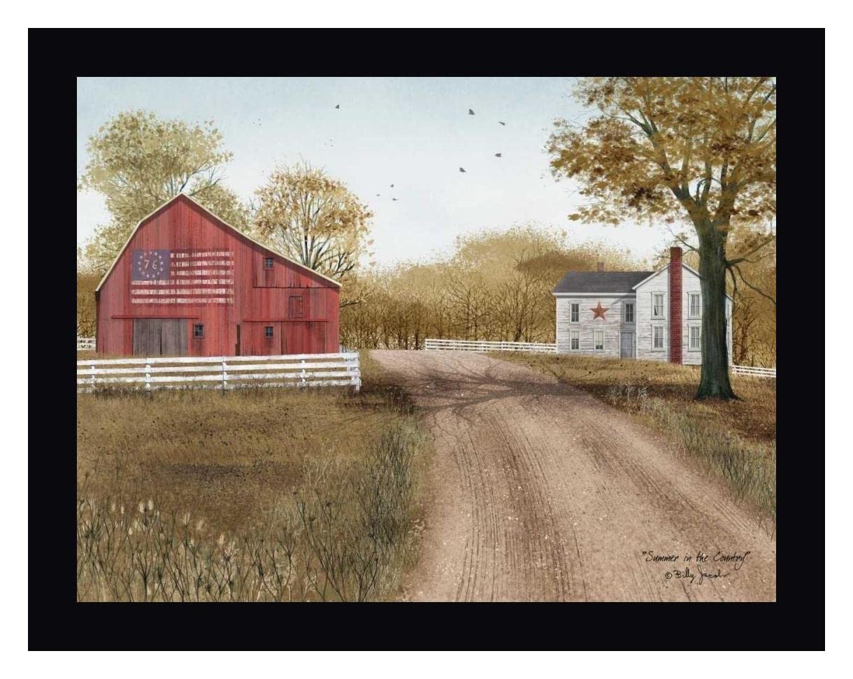 Summer in the Country by Billy Jacobs - 19x24 Inch Framed Canvas Wall Art Print with Black Wood Frame - Ready to Hang - Perfect for Living Room, Bedroom & Office Decor