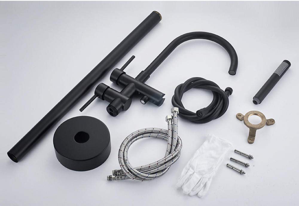 Black Bronze Floor Mounted Bathtub Shower Faucet - Dual Handle Freestanding Mixer Tap with Swivel Spout for Hot & Cold Water - Perfect for Modern Bathroom & Spa Style Showers