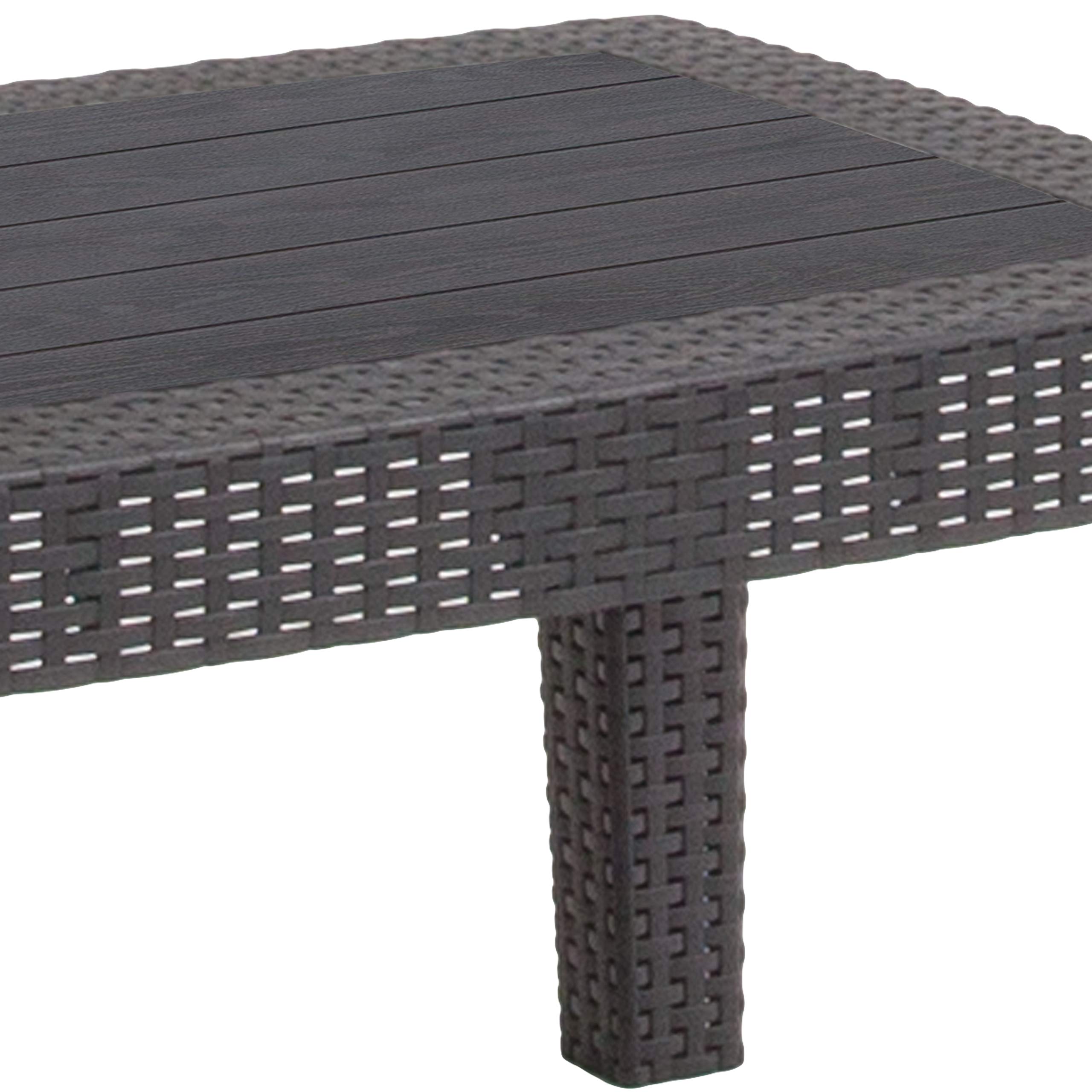 EMMA & OLIVER Dark Gray Faux Rattan Coffee Table - Modern Indoor Outdoor Patio Furniture for Living Room, Garden, Balcony Decor