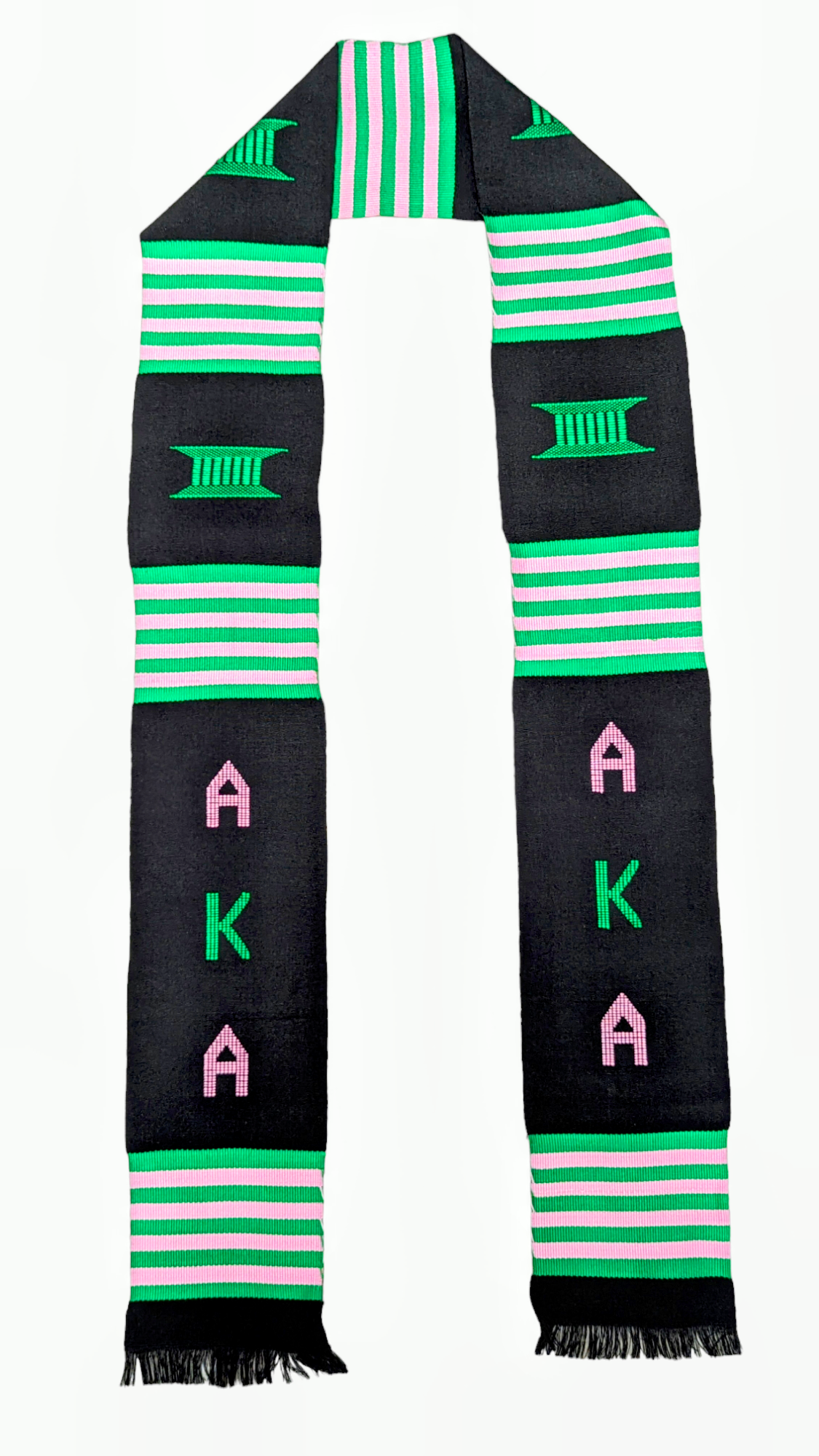 Handwoven Kente Graduation Stole Sash - Black, Pink & Green Colors for Commencement Ceremonies | Dupise's Akass Radiance Collection DPAKA300 | Perfect for Graduation, Cultural Events & Special Occasions
