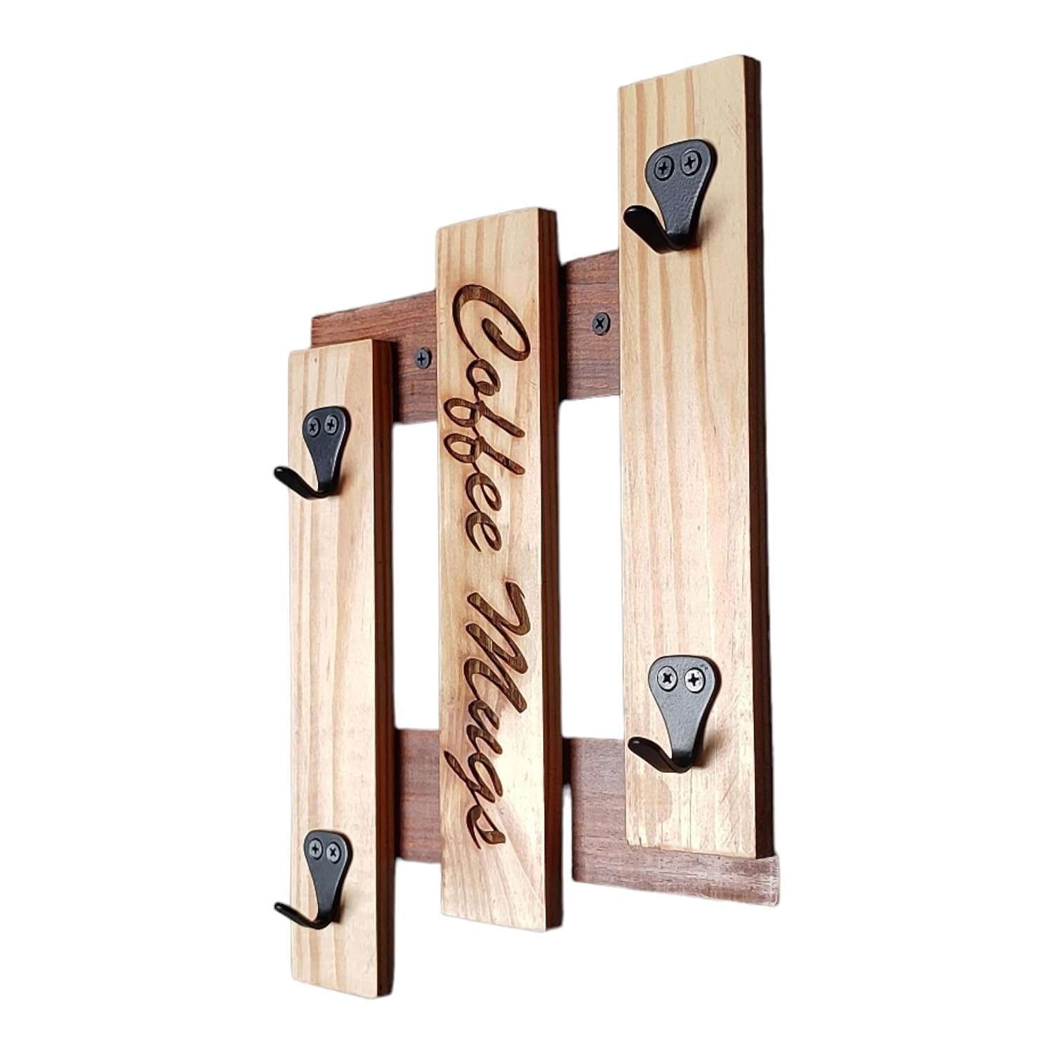 Fribiland Wooden Wall Mounted Cup Organizer - 4 Hook Coffee Mug Holder & Rack for Kitchen Display & Storage (13